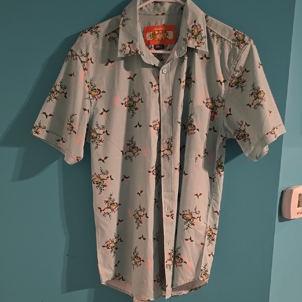 Blue Casual Button Down Shirt with Floral Print